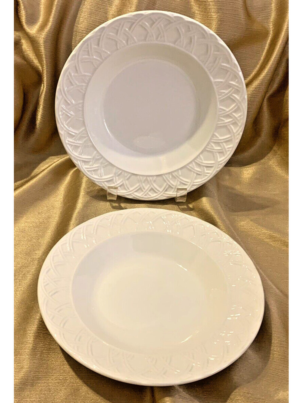 Pier 1 Quadrifoglio 9" Large Rim Soup Bowls Italian Ceramic Embossed Rim 2pc